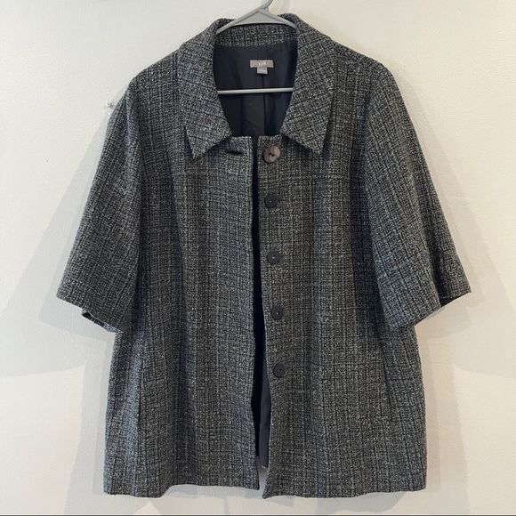 J. Jill Jackets & Blazers - J Jill gray tweed short sleeve wool blend snap front blazer jacket
